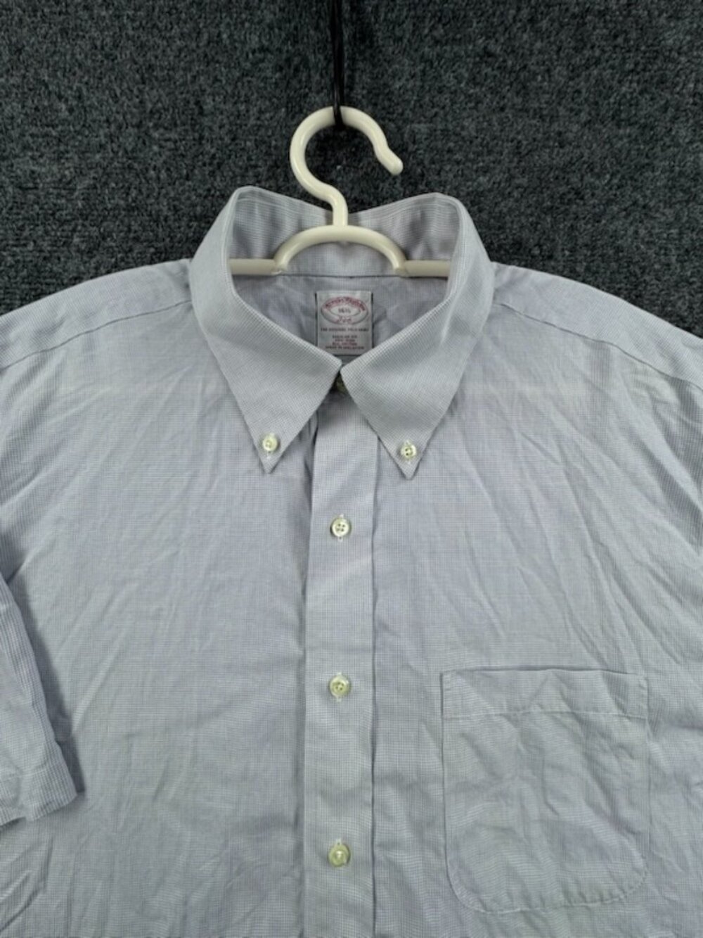 Brooks Brothers Cotton Button-Down 16.5 Short Sleeve Non-Iron Blue Pocket Mens